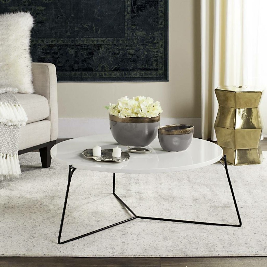 Living Furniture * | Promotions Mae Retro Mid Century Lacquer Coffee Table In White/Black Safavieh Fox4264B