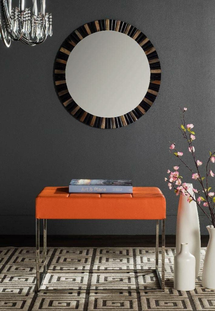 Living Furniture * | Limit Offer Roitfeld Ottoman In Orange/Chrome Safavieh Fox2024C