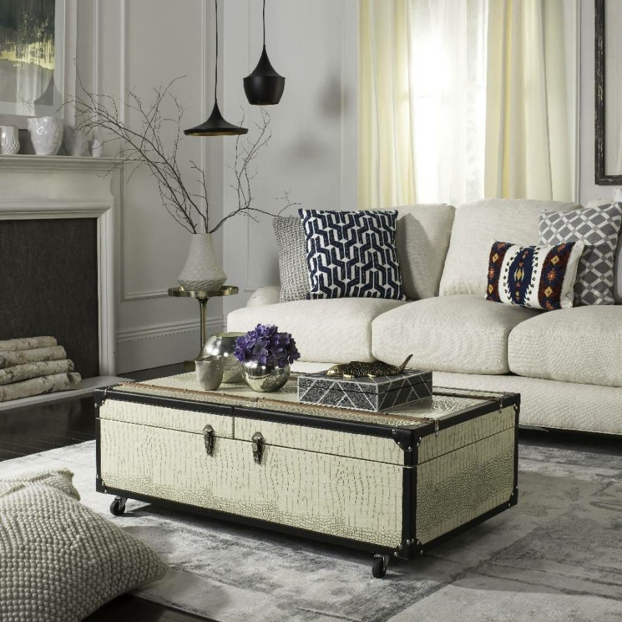 Living Furniture * | Hot Sell Zoe Coffee Table Storage Trunk W/ Wine Rack In Cream Safavieh Fox9515B