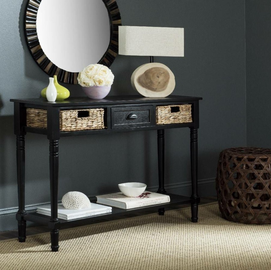 Living Furniture * | Exclusive Design Christa Console Table W/ Storage In Distressed Black Safavieh Amh5737A