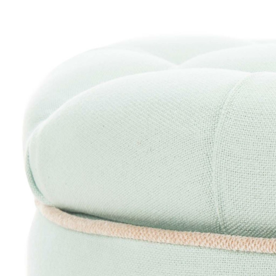 Living Furniture * | Outlet Amelia Tufted Storage Ottoman In Robins Egg Blue/Ivory Safavieh Hud8220L