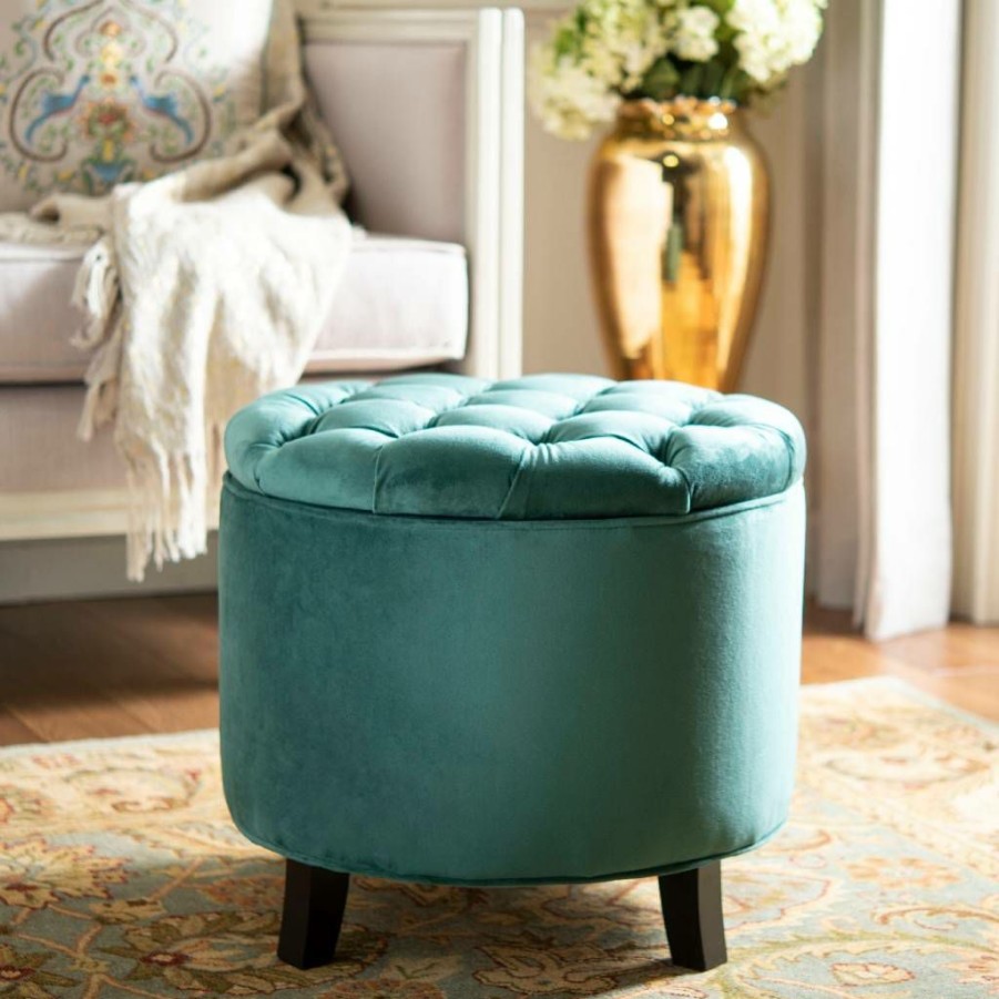 Living Furniture * | Featured Amelia Tufted Storage Ottoman In Marine/Espresso Safavieh Hud8220M