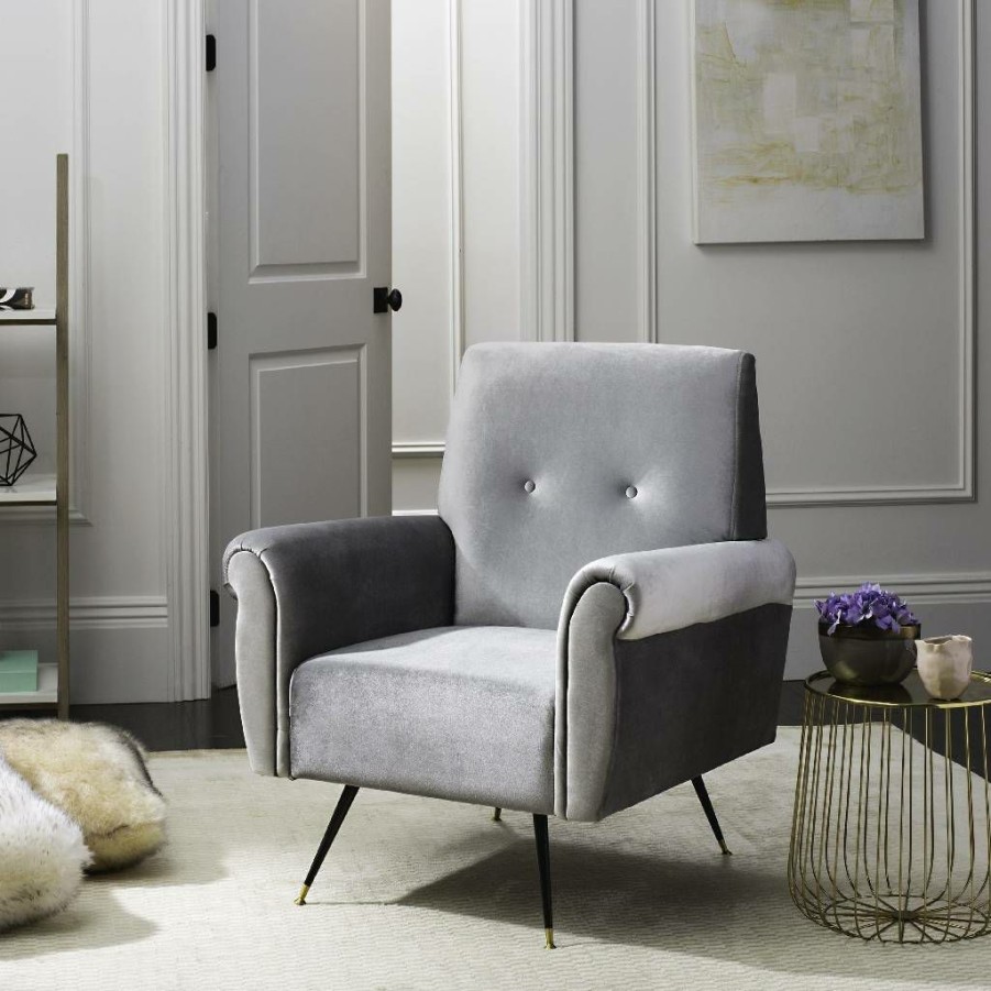 Living Furniture * | Quick Delivery Mira Retro Mid Century Velvet Accent Chair In Light Grey Safavieh Fox6285B