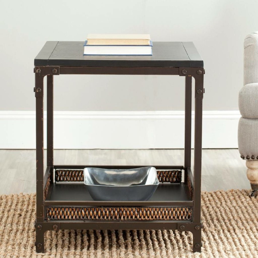 Living Furniture * | Hot Sell Dinesh End Table W/ Storage Shelf In Black/Dark Walnut Safavieh Amh6549A