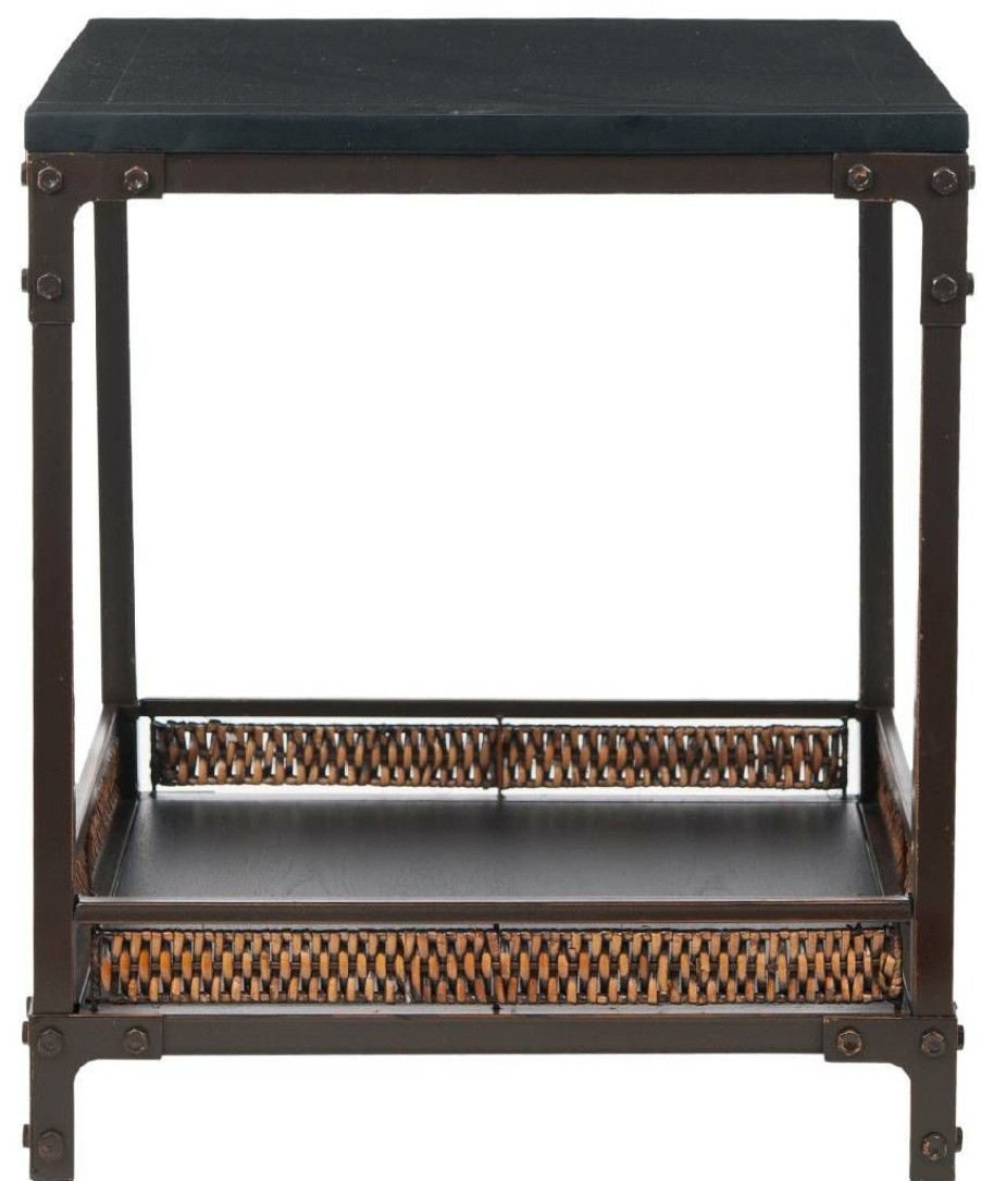 Living Furniture * | Hot Sell Dinesh End Table W/ Storage Shelf In Black/Dark Walnut Safavieh Amh6549A