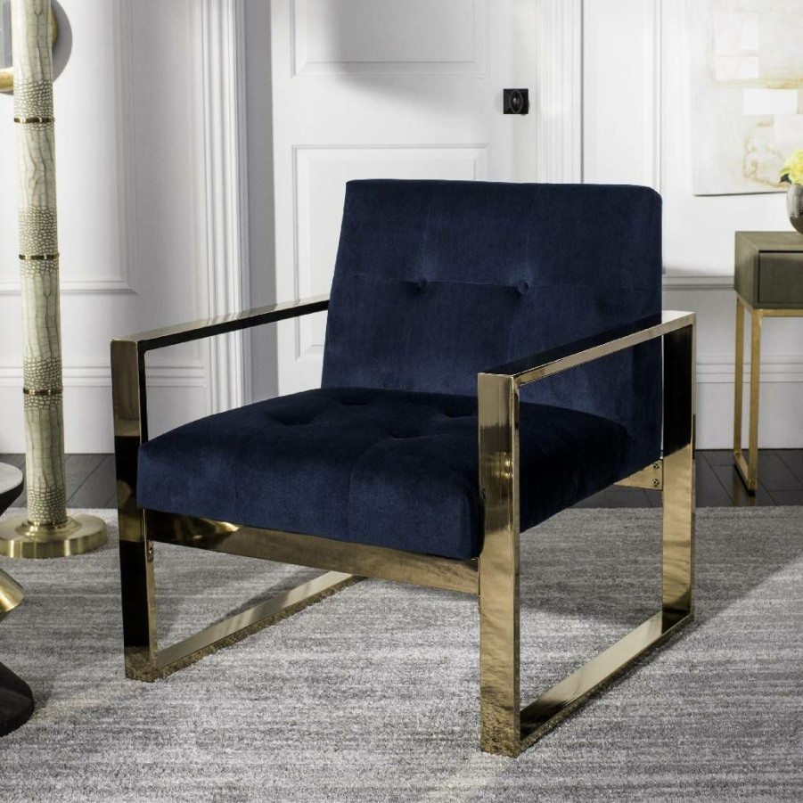 Living Furniture * | Promotions Vasco Accent Chair In Navy Safavieh Fox6290A