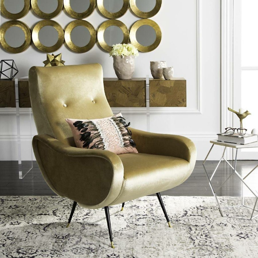 Living Furniture * | Outlet Elicia Velvet Retro Mid Century Accent Chair In Camel Safavieh Fox6260B