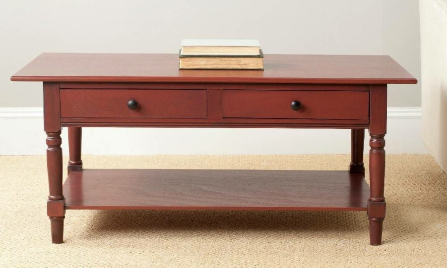 Living Furniture * | Shoping Boris 2 Drawer Coffee Table In Red Safavieh Amh5706E