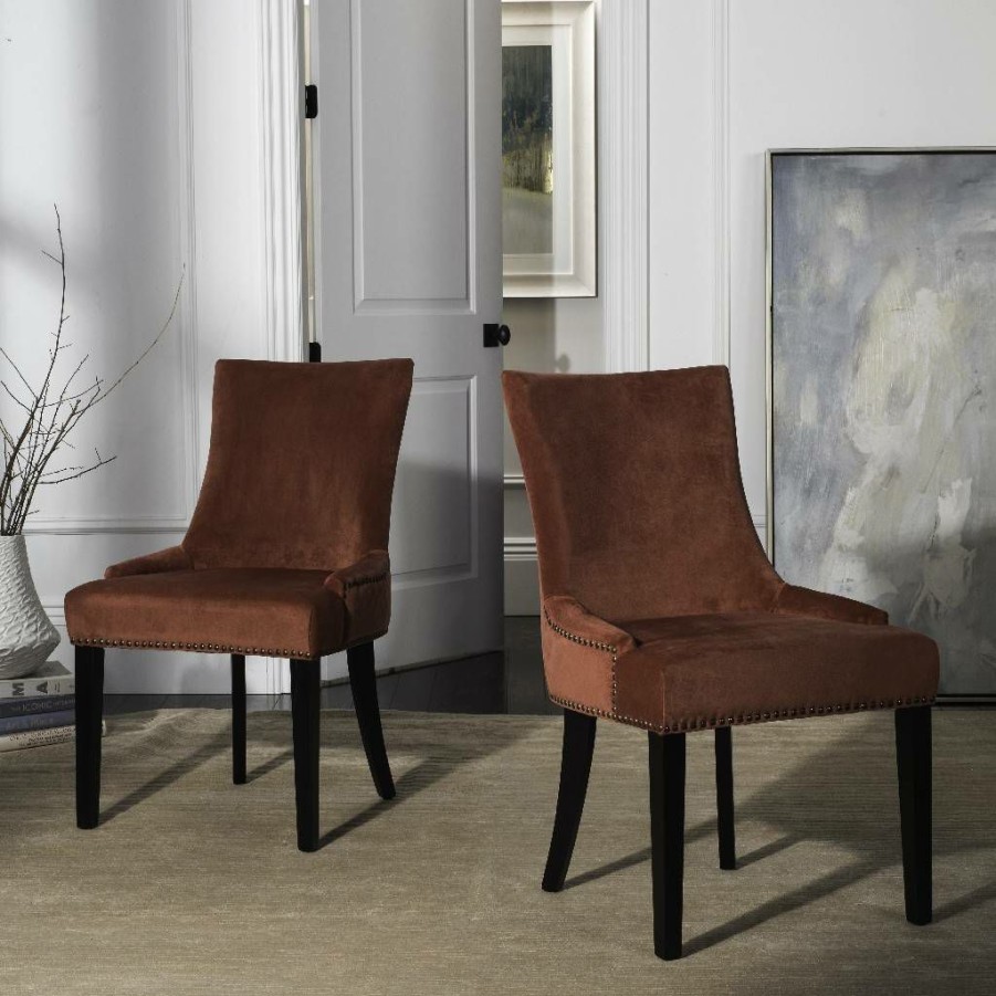 Furniture * | Wholesale Lester 19"H Dining Chair Brass Nail Heads In Rust/Espresso (Set Of 2) Safavieh Mcr4709K-Set2