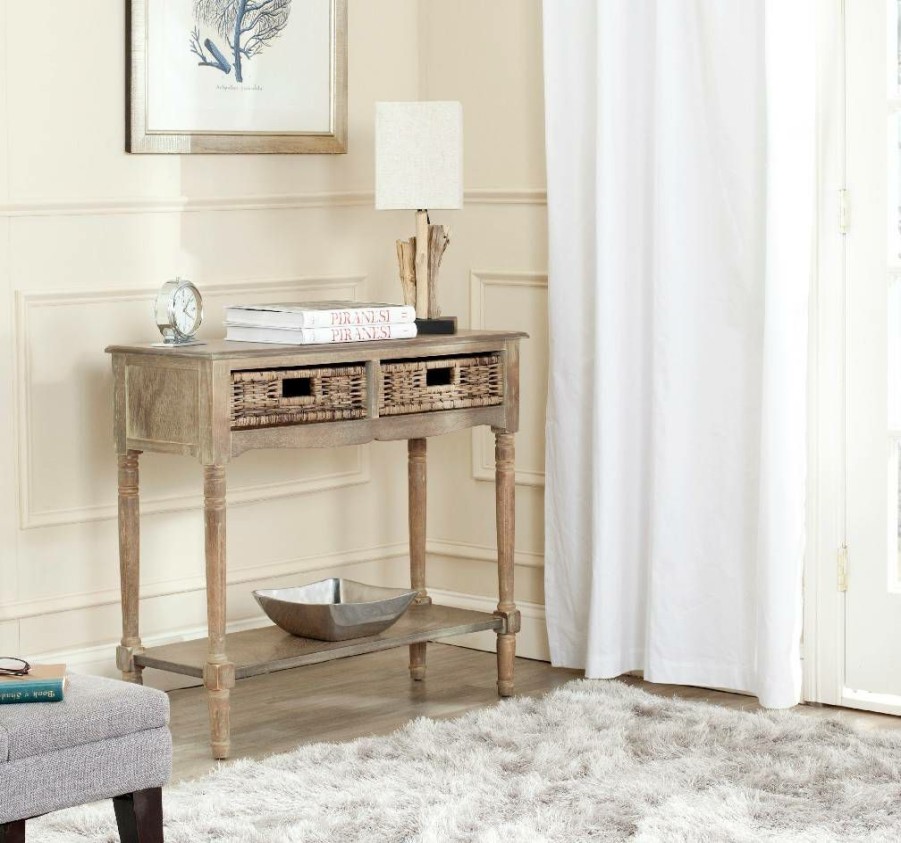 Living Furniture * | Excellent Quality Cdark Greyin 2 Drawer Console In Washed Natural Pine Safavieh Amh5716B