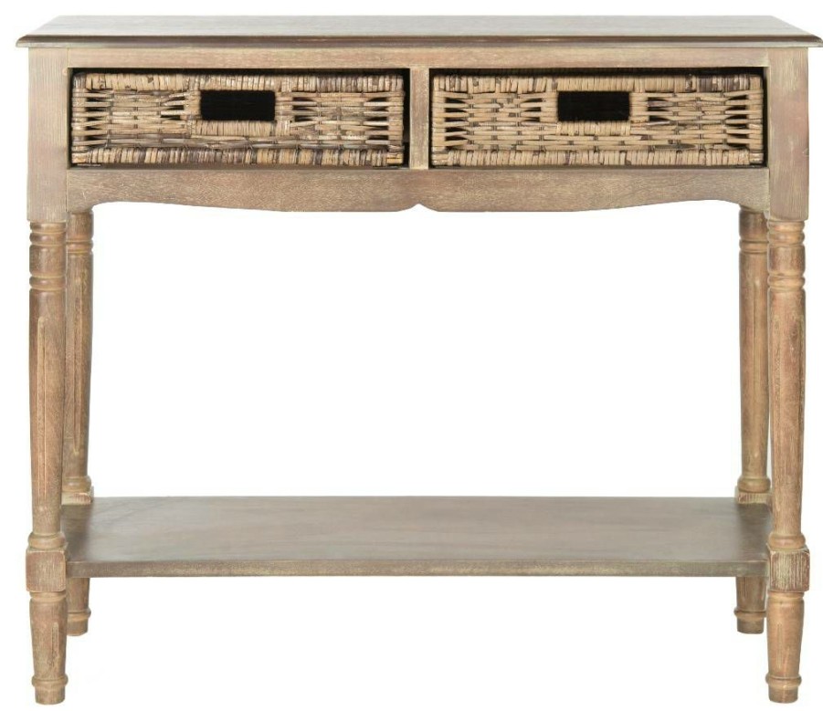 Living Furniture * | Excellent Quality Cdark Greyin 2 Drawer Console In Washed Natural Pine Safavieh Amh5716B