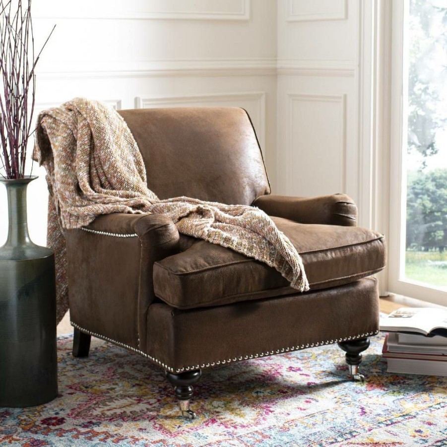 Living Furniture * | Promotions Chloe Club Chair In Brown/Espresso Safavieh Mcr4571G