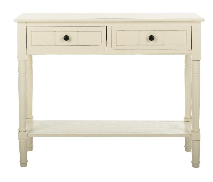 Living Furniture * | Hot Sale Samantha 2 Drawer Console In Distressed Cream Safavieh Amh5710C