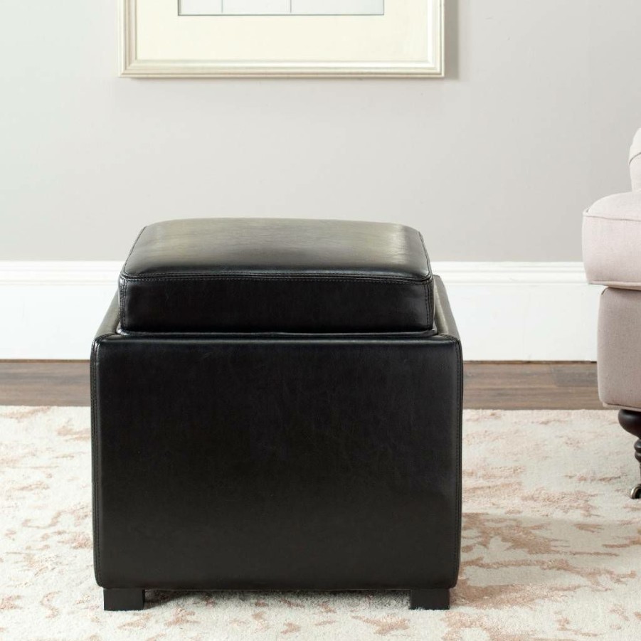 Living Furniture * | Outlet Bobbi Tray Storage Ottoman In Java/Black Safavieh Hud4006B