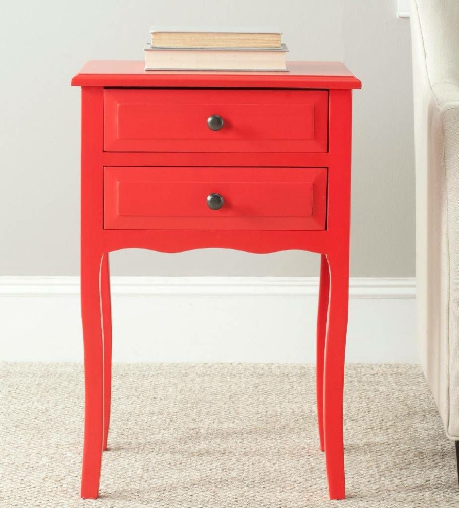 Living Furniture * | Hot Sell Lori End Table W/ Storage Drawers In Hot Red Safavieh Amh6576D