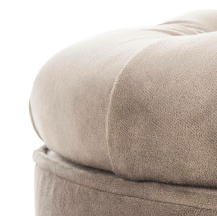 Living Furniture * | Clearance Sale Amelia Tufted Storage Ottoman In Mushroom Taupe/Pickled Oak Safavieh Hud8220Y