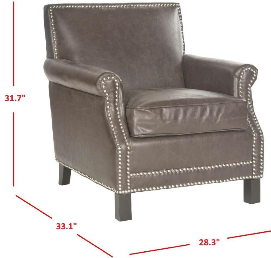 Living Furniture * | Excellent Quality Easton Club Chair Silver Nail Heads In Antique Brown/Espresso Safavieh Mcr4572E