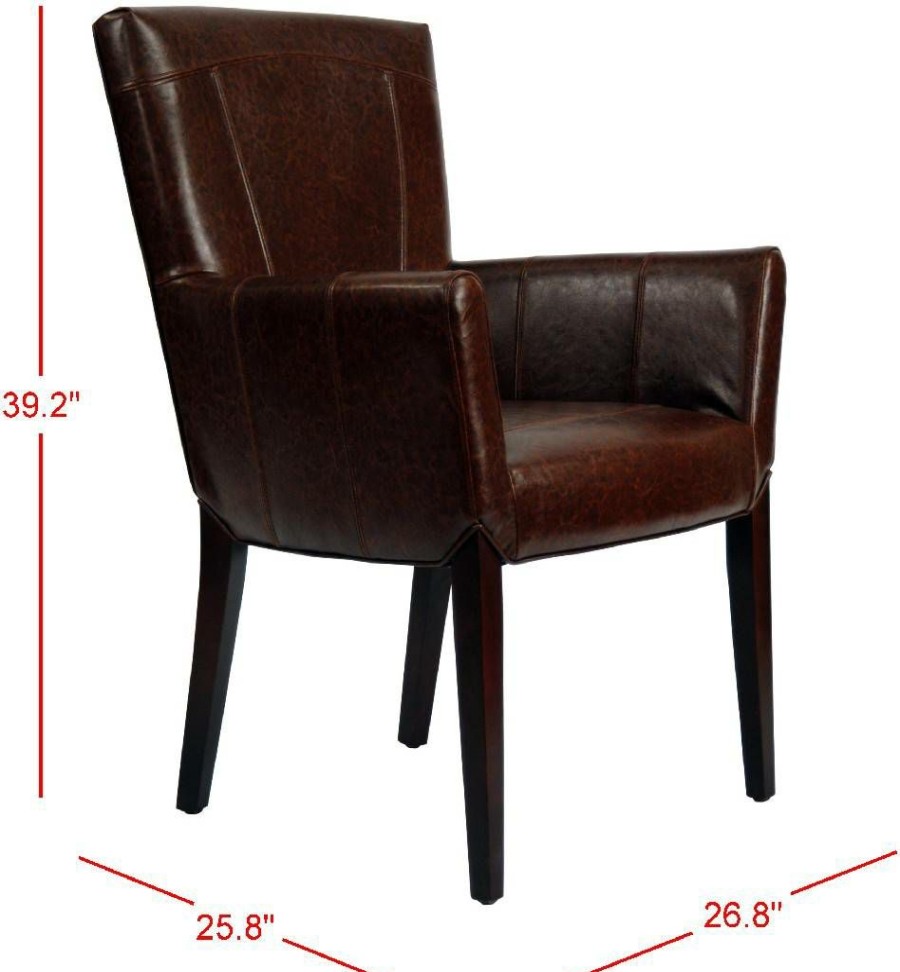 Living Furniture * | Promotions Ken Leather Arm Chair In Brown/Cherry Mahogany Safavieh Hud8201A