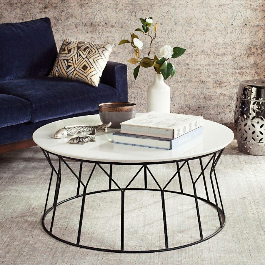 Living Furniture * | Promotions Deion Retro Mid Century Lacquer Coffee Table In White/Black Safavieh Fox4259B