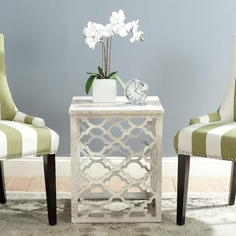 Living Furniture * | Hot Sale Lonny End Table In Distressed White Safavieh Amh1507A