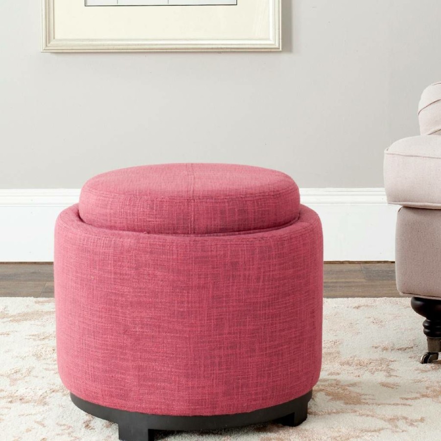 Living Furniture * | Exclusive Design Chelsea Round Tray Ottoman In Rose/Black Safavieh Hud8232F