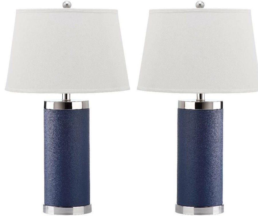 Lamps * | Best Sale Leather 25-Inch H Column Table Lamp (Set Of 2) Safavieh Lit4144A-Set2