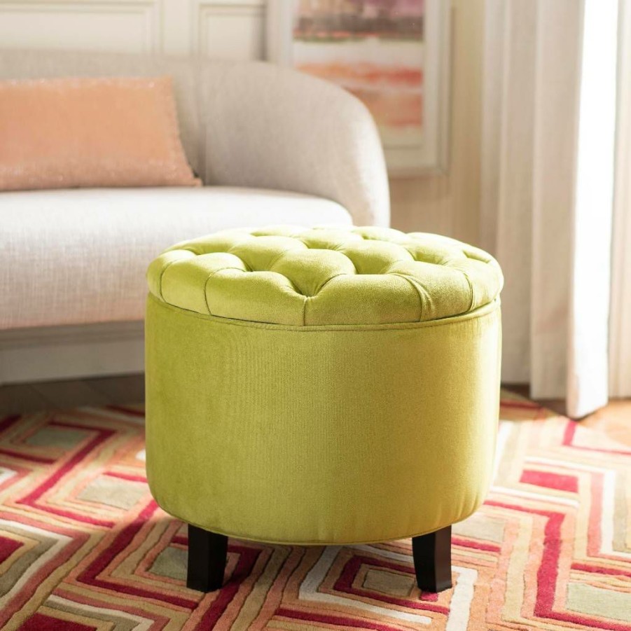 Living Furniture * | Featured Amelia Tufted Storage Ottoman In Asparagus/Espresso Safavieh Hud8220S