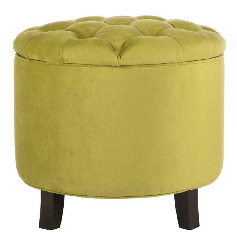 Living Furniture * | Featured Amelia Tufted Storage Ottoman In Asparagus/Espresso Safavieh Hud8220S