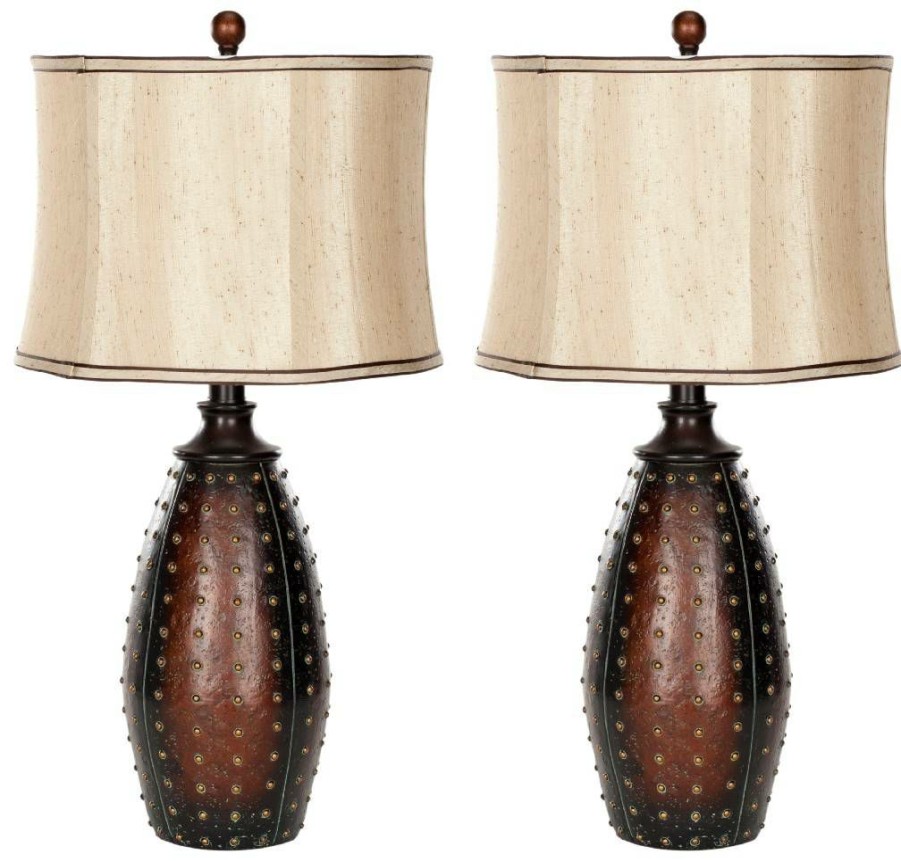 Lamps * | Closeout Sale Santa 28.5-Inch H Fe Faux Leather Lamp (Set Of 2) Safavieh Lit4038A-Set2