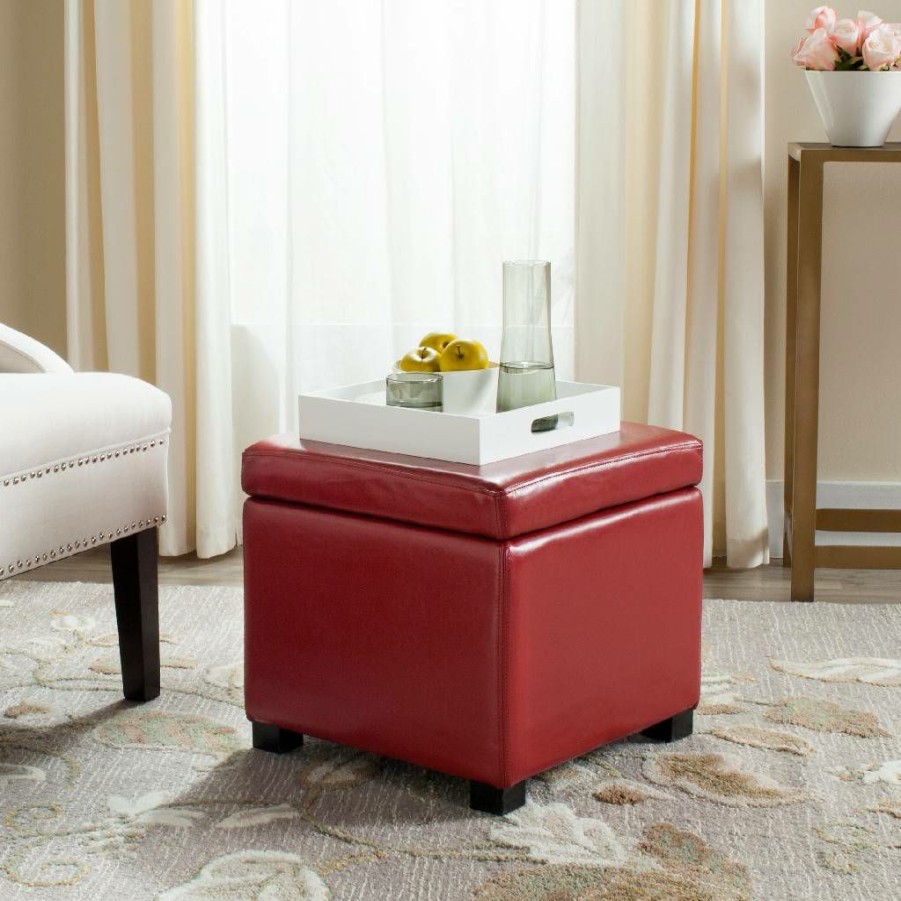 Living Furniture * | Promotions Jonathan Flip Top Ottoman In Black/Red Safavieh Hud4007R