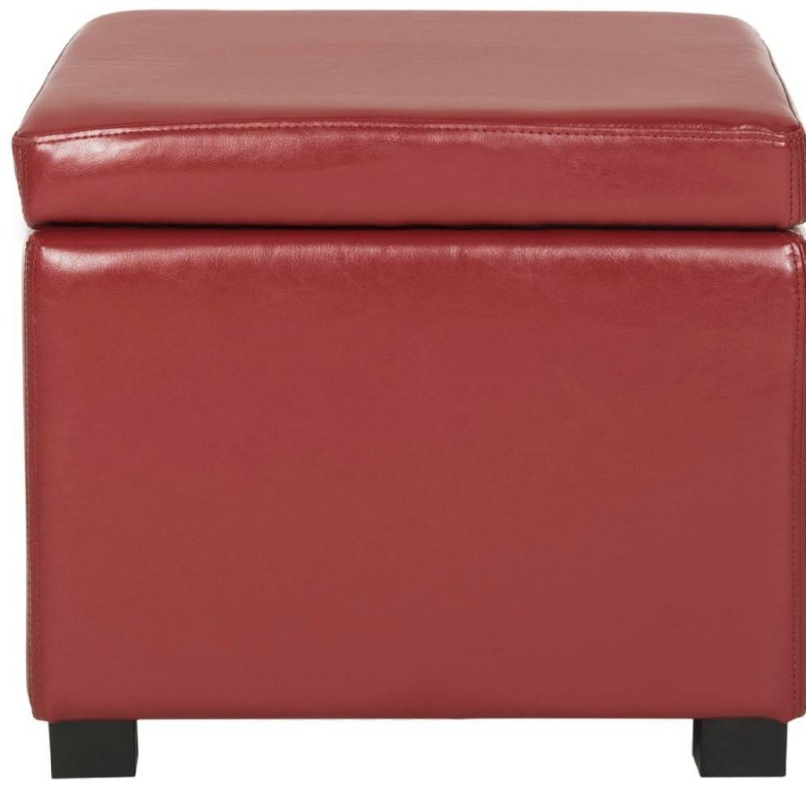 Living Furniture * | Promotions Jonathan Flip Top Ottoman In Black/Red Safavieh Hud4007R