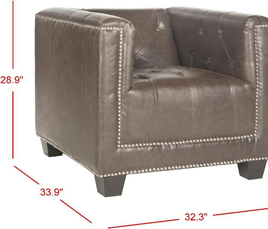 Living Furniture * | Discounts Bentley Club Chair Silver Nail Heads In Antique Brown/Espresso Safavieh Mcr4574D