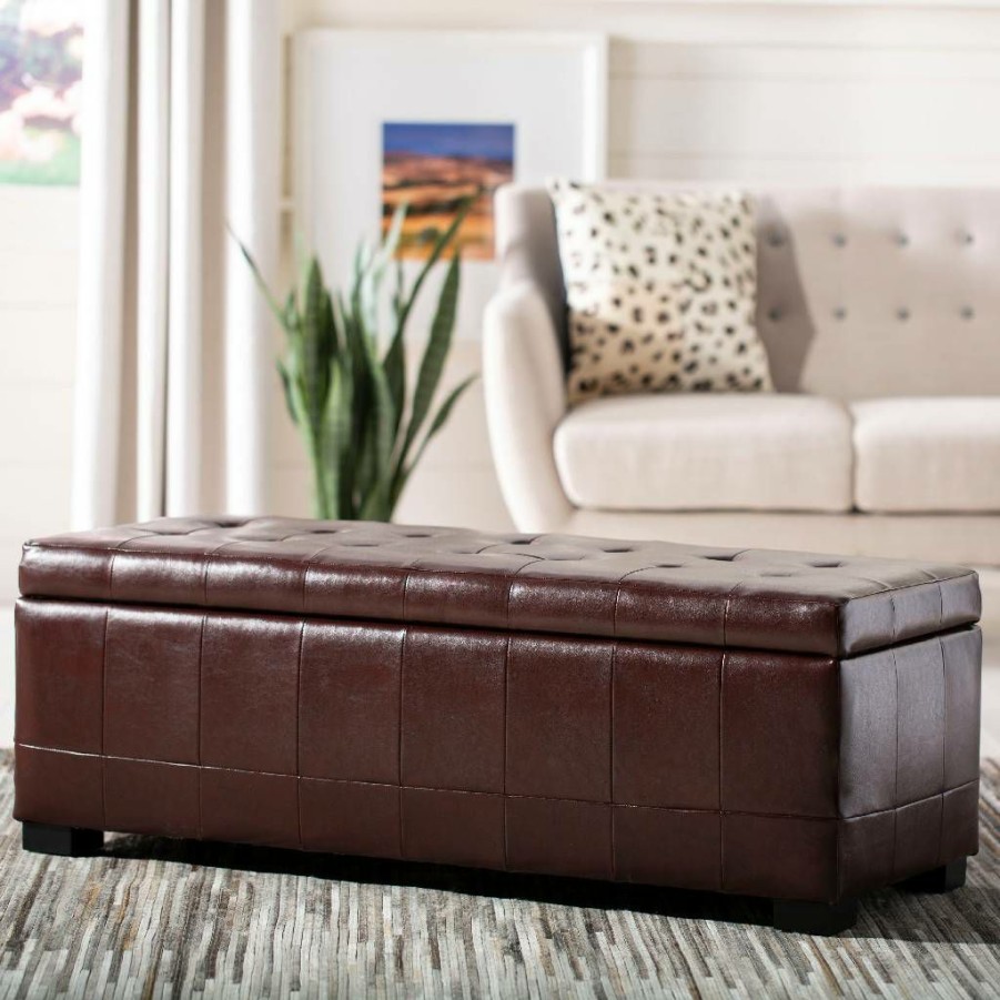 Living Furniture * | Wholesale Large Manhattan Storage Bench In Cordovan/Black Safavieh Hud4200E