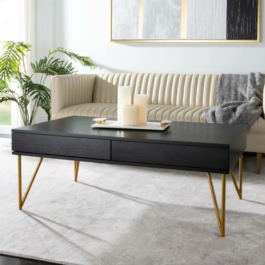 Living Furniture * | With Discount Pine Two Drawer Coffee Table In Black/Gold Safavieh Cof2238B