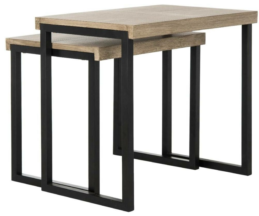 Living Furniture * | Large Choice Femi Modern Nesting End Table In Light Oak/Black Safavieh Fox4266A