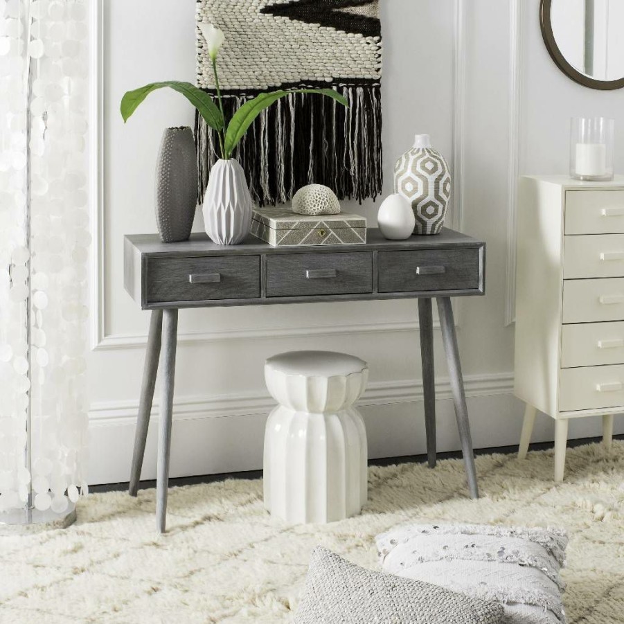 Living Furniture * | Large Choice Albus 3 Drawer Console Table In Slate Grey Safavieh Cns5701C