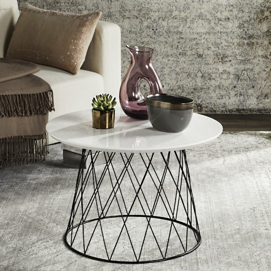 Living Furniture * | Hot Sale Roper Retro Mid Century Lacquer End Table In White/Black Safavieh Fox4245C