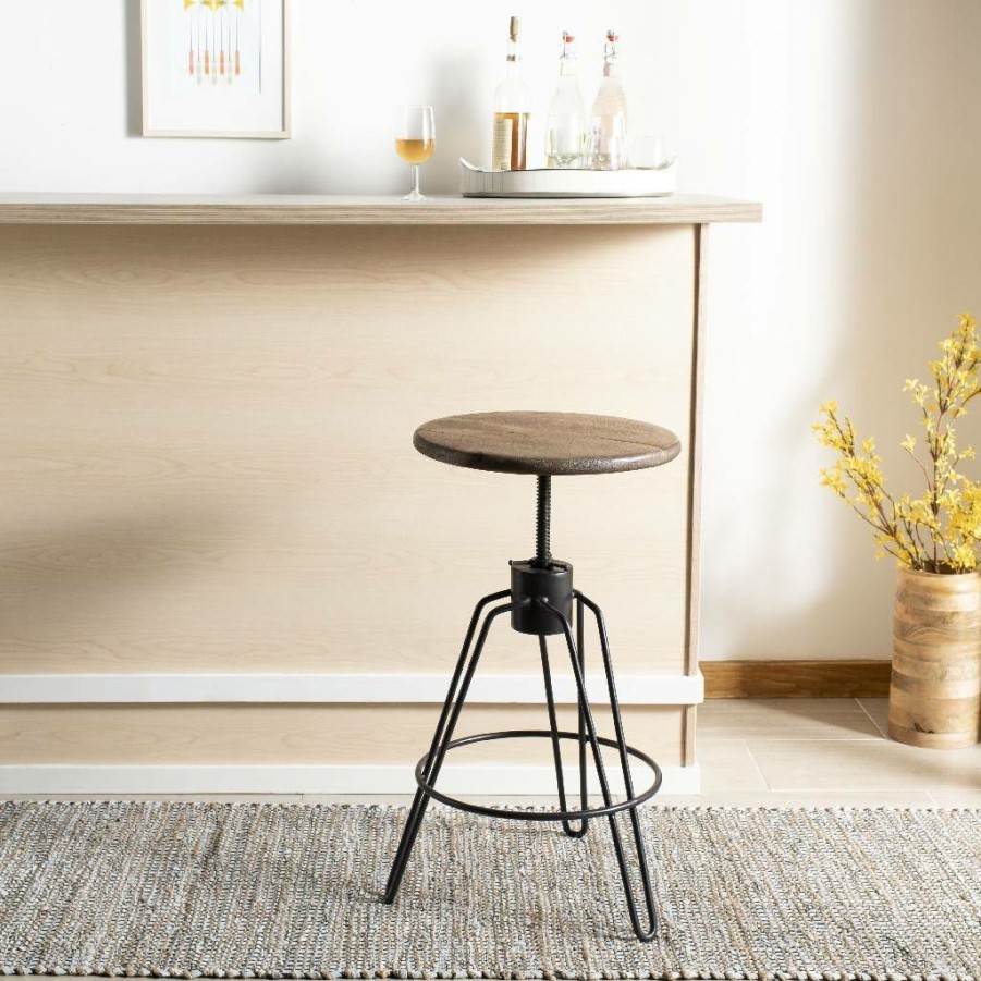 Furniture * | With Discount Kai Adjustable Swivel Counter Stool In Natural Honey/Black Safavieh Bst3700A