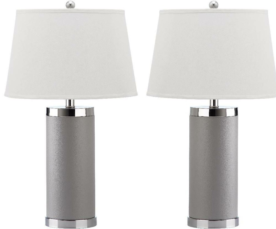 Lamps * | Fire Sale Leather 25-Inch H Column Table Lamp (Set Of 2) Safavieh Lit4144C-Set2