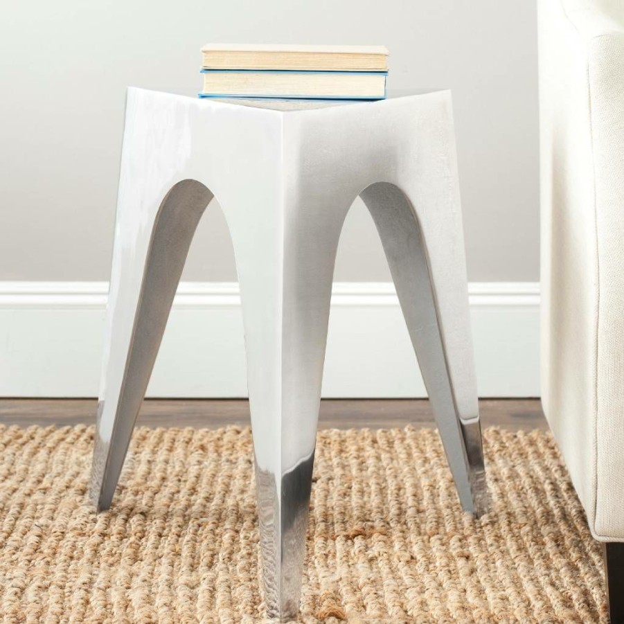 Living Furniture * | Discounts Indium Triangle Aluminum Side Table In Silver Safavieh Fox5501A