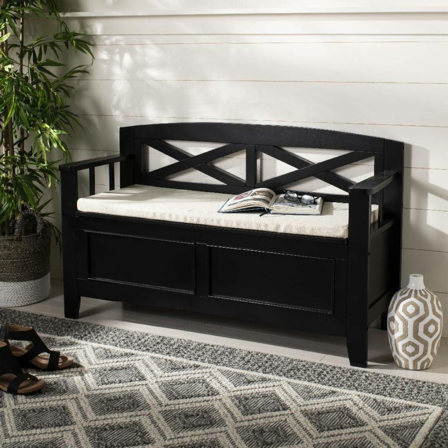 Living Furniture * | Best Price Anisa Storage Bench In Black/Beige Safavieh Bch4600C