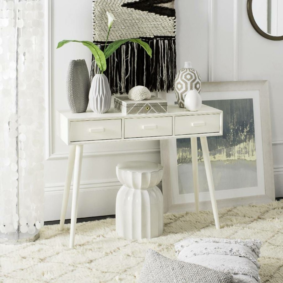 Living Furniture * | Discounts Albus 3 Drawer Console Table In Distressed White Safavieh Cns5701A