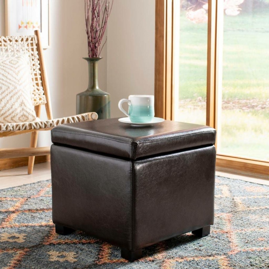 Living Furniture * | Limit Offer Jonathan Flip Top Ottoman In Black/Brown Safavieh Hud4007A