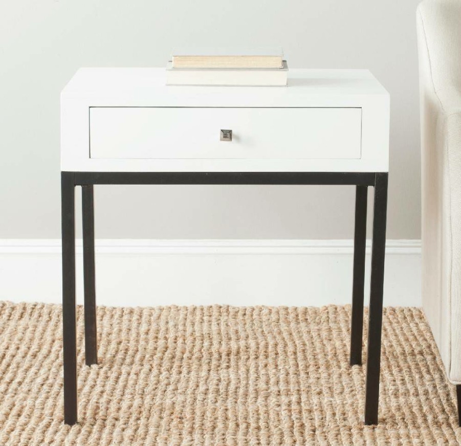 Living Furniture * | Hot Sale Adena End Table W/ Storage Drawer In White Safavieh Amh6612C