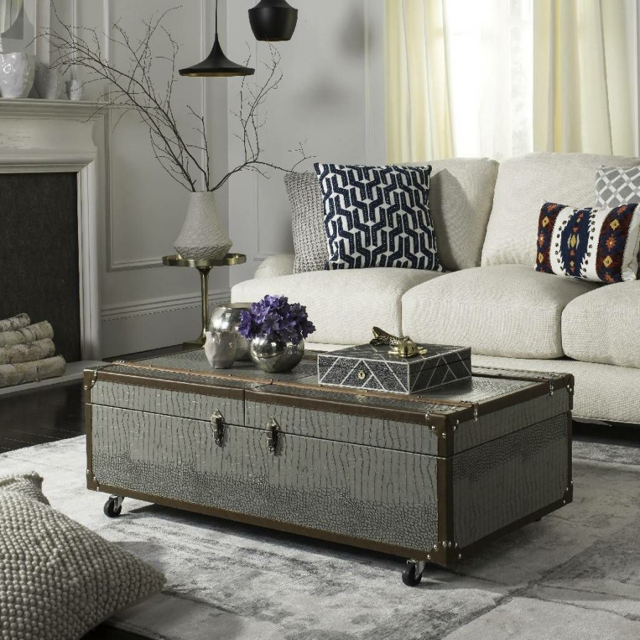 Living Furniture * | Wholesale Zoe Coffee Table Storage Trunk W/ Wine Rack In Grey Safavieh Fox9515C