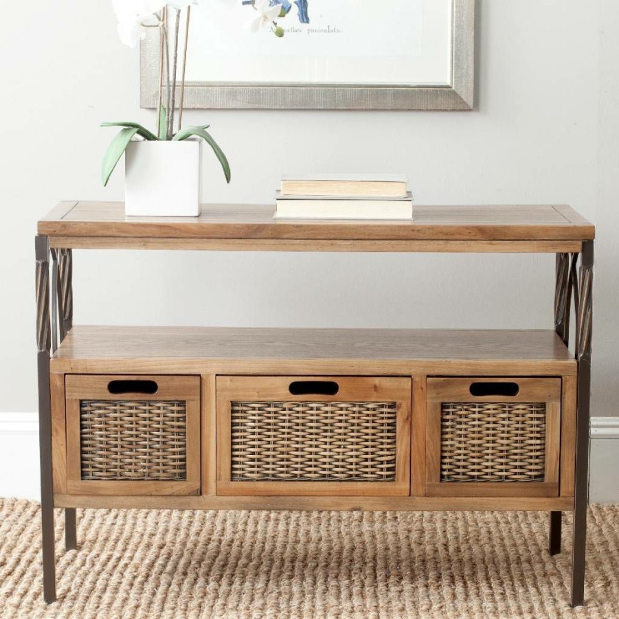 Living Furniture * | Clearance Sale Joshua 3 Drawer Console In Antique Pewter/Oak Safavieh Amh6532C