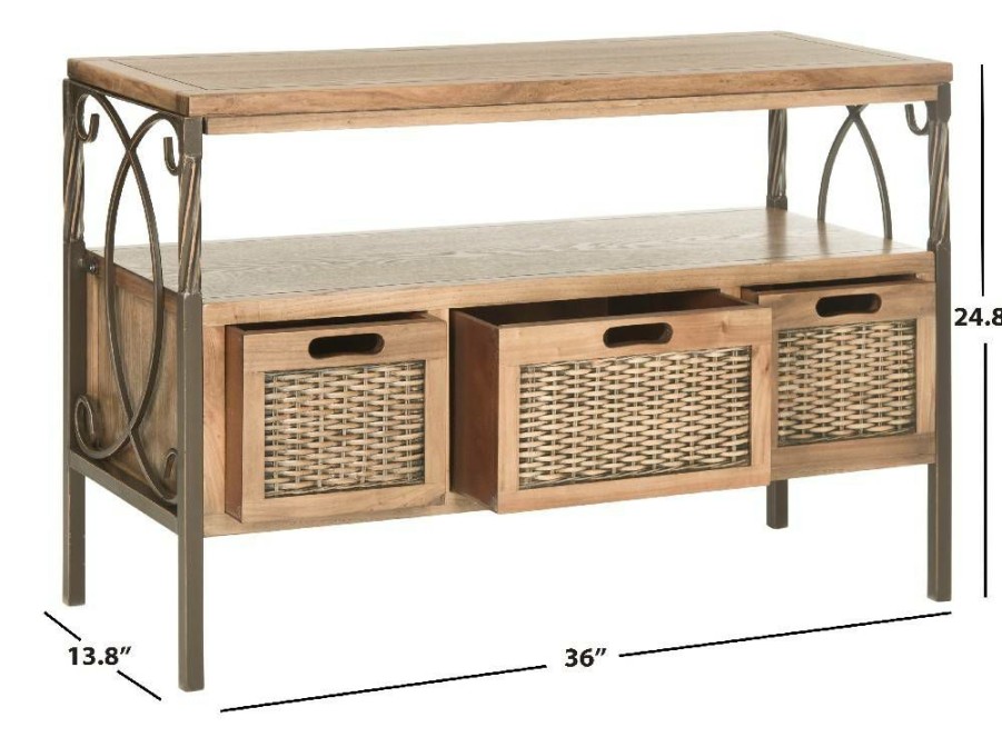 Living Furniture * | Clearance Sale Joshua 3 Drawer Console In Antique Pewter/Oak Safavieh Amh6532C