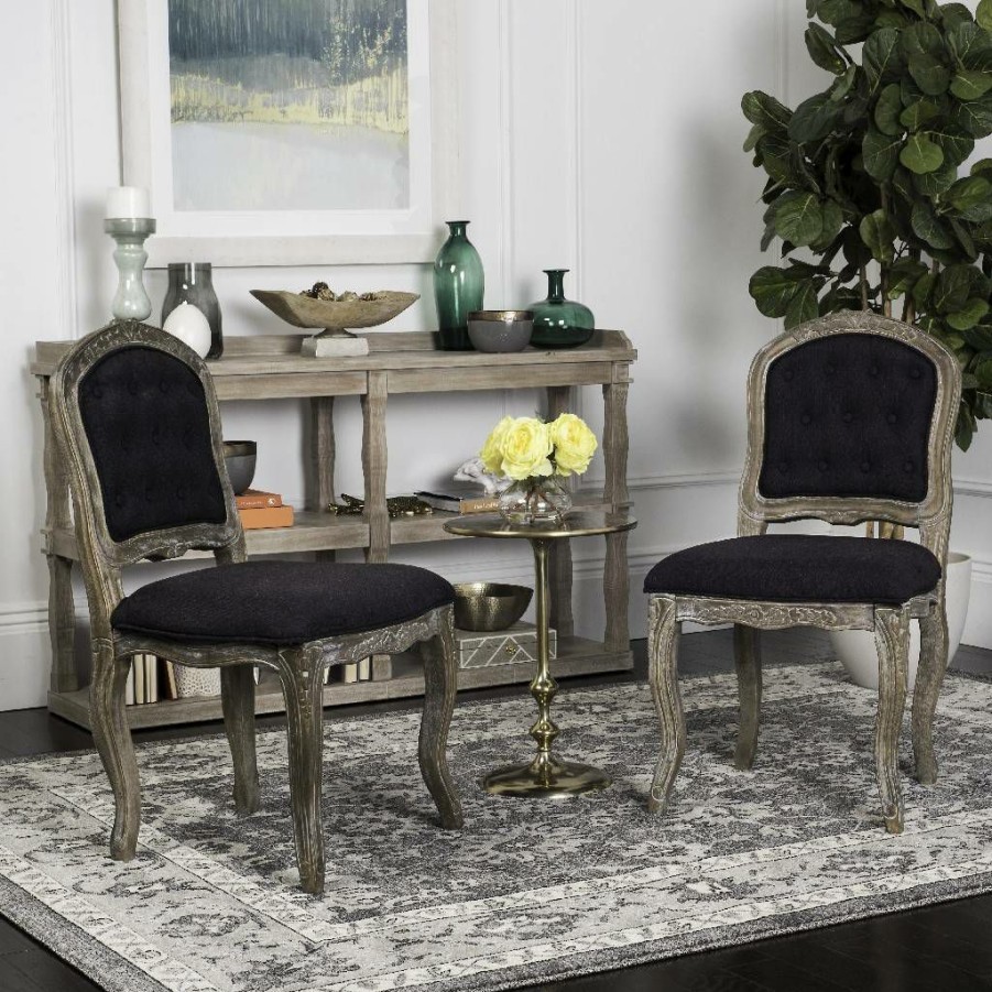 Furniture * | Clearance Sale Eloise 20"H French Leg Dining Chair In Black/Rustic Oak (Set Of 2) Safavieh Fox6264B-Set2