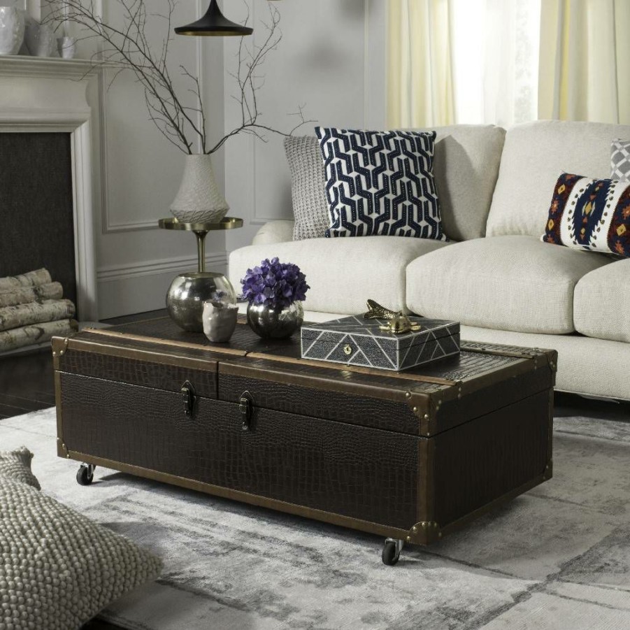 Living Furniture * | Best Sale Zoe Coffee Table Storage Trunk W/ Wine Rack In Brown Safavieh Fox9515A