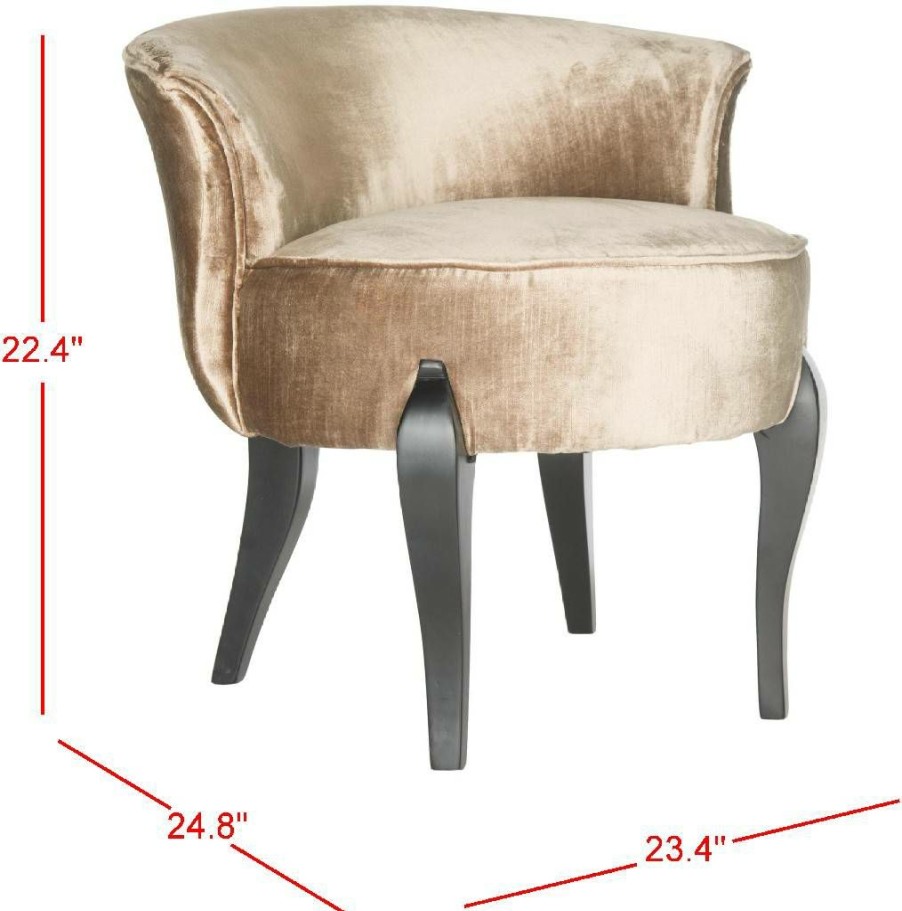 Living Furniture * | Hot Sell Mora French Leg Linen Vanity Chair In Mink Brown/Black Safavieh Mcr4692C